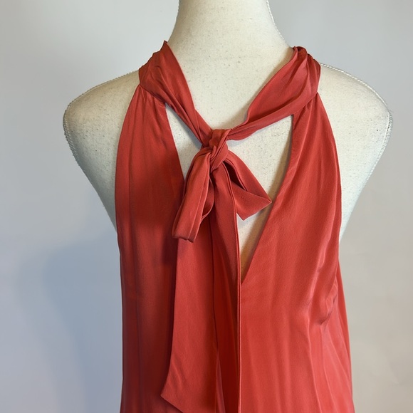 Lavender Brown | Coral Halter 100% Silk Dress w/pockets | Small | Made in USA - Picture 11 of 16